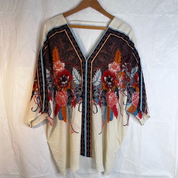 Rose & Olive Bold Pattern Boho Blouse Vneck Poncho Statement Size 1X - Picture 9 of 9
